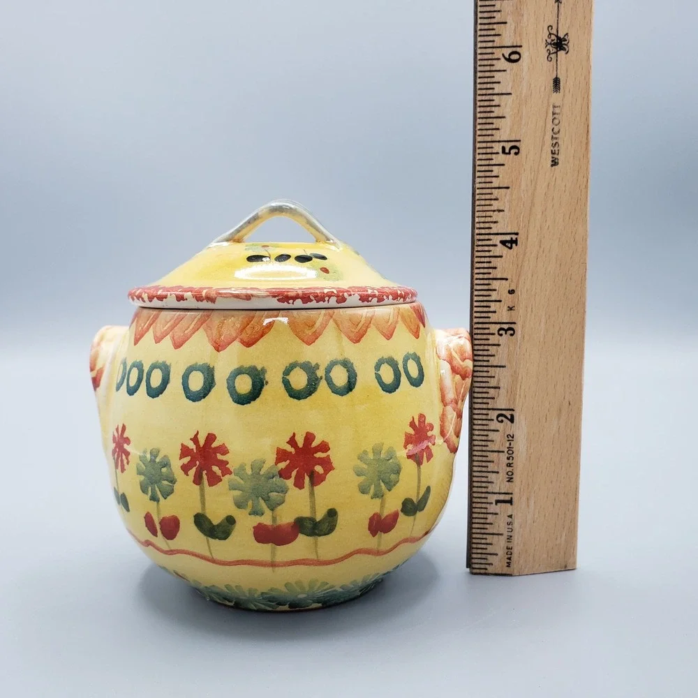 VTG 60s 70s Italica ARS Lidded Bowl Yellow Hand Painted Firenze Italy Pottery